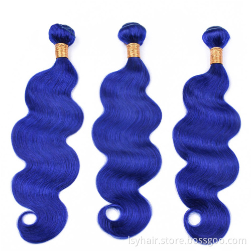 Royal Navy Blue Colour 100% Peruvian Body Wave Human Hair Weave Bundles With Lace Closure, Dark Blue Virgin Sew In Hair Weaving